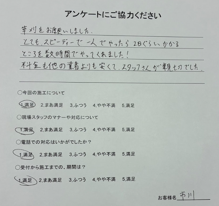 市川様のアンケート